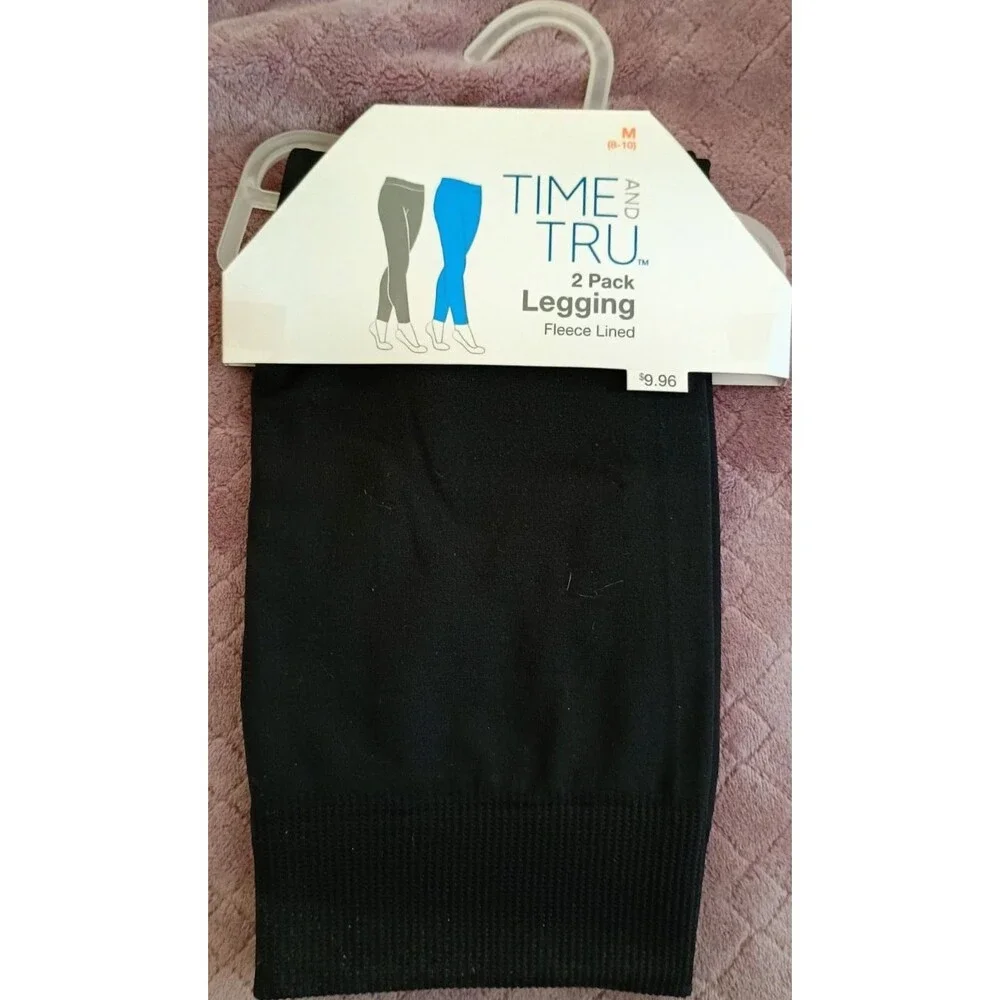 NWT Time and Tru 1 Pack Fleece Lined Black Leggings Womens M 8-10